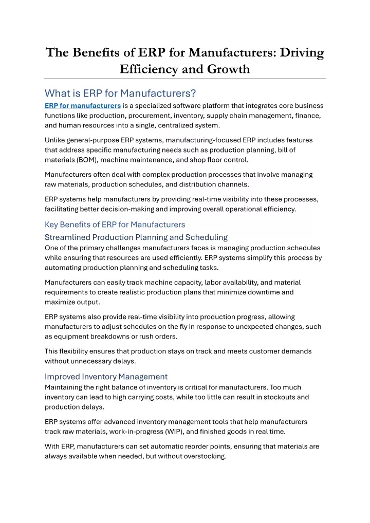 the benefits of erp for manufacturers driving