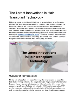 The Latest Innovations in Hair Transplant Technology