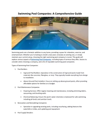 swimming pool companies a comprehensive guide