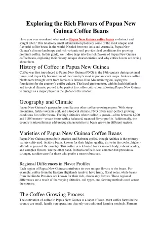 Exploring the Rich Flavors of Papua New Guinea Coffee Beans