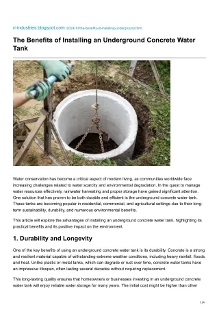The Benefits of Installing an Underground Concrete Water Tank