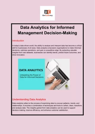 Data Analytics for Informed Management Decision-Making