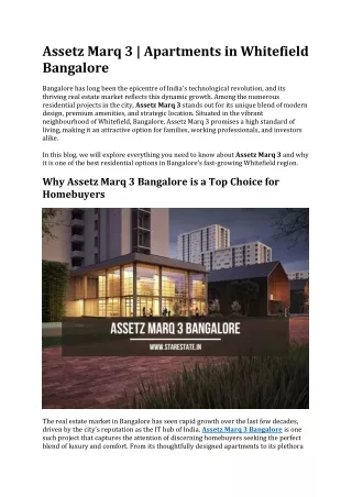 Assetz Marq 3 | Apartments In Whitefield Bangalore