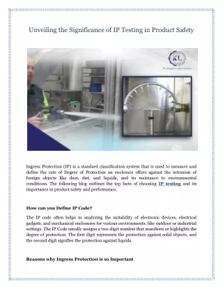 Unveiling the Significance of IP Testing in Product Safety