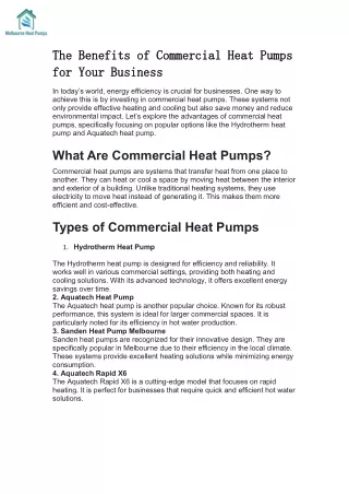 Discover Reliable Hydrotherm The Benefits of Commercial Heat Pumps for Your Bus