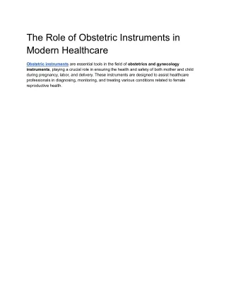 The Role of Obstetric Instruments in Modern Healthcare