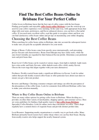 Find The Best Coffee Beans Online In Brisbane For Your Perfect Coffee