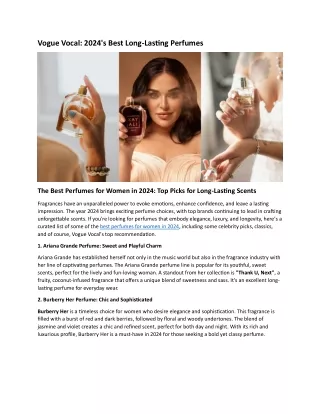 Vogue Vocal: 2024's Best Long-Lasting Perfumes