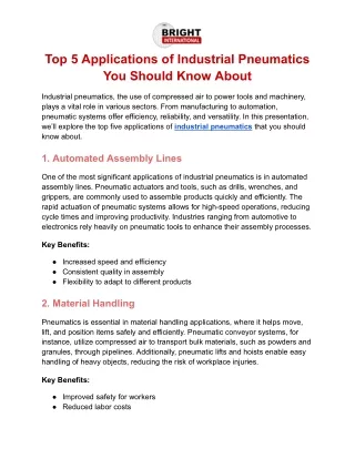 Top 5 Applications of Industrial Pneumatics You Should Know About