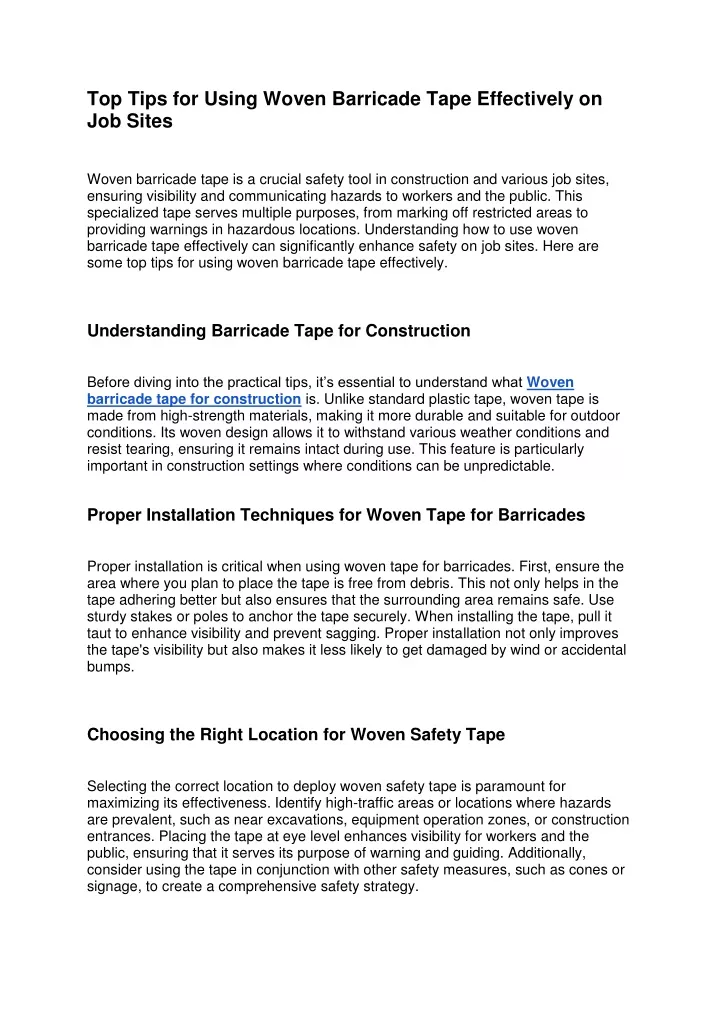 top tips for using woven barricade tape