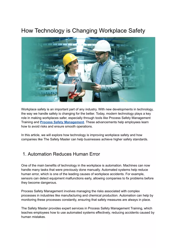 how technology is changing workplace safety