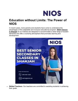 Top Nios center Indian schooling in sharjah