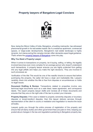 Property Lawyers in Bangalore -Legal Conclave