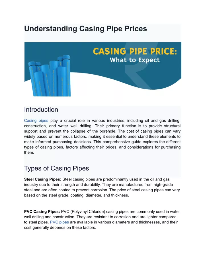 understanding casing pipe prices