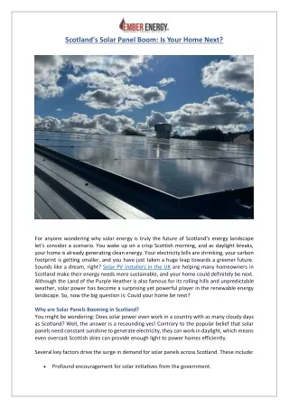 Scotland's Solar Boom | Expert Solar PV Installers in the UK | Ember Energy