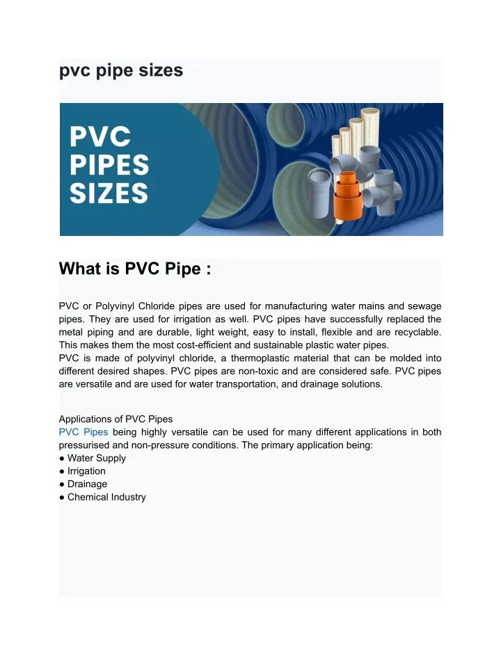 pvc pipe sizes