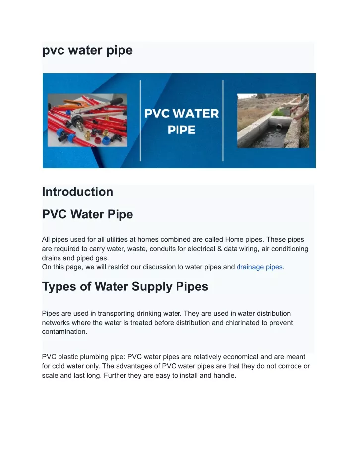 pvc water pipe