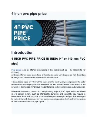 4 inch pvc pipe price