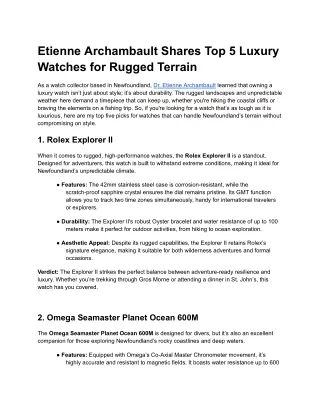 Etienne Archambault Shares Top 5 Luxury Watches for Rugged Terrain