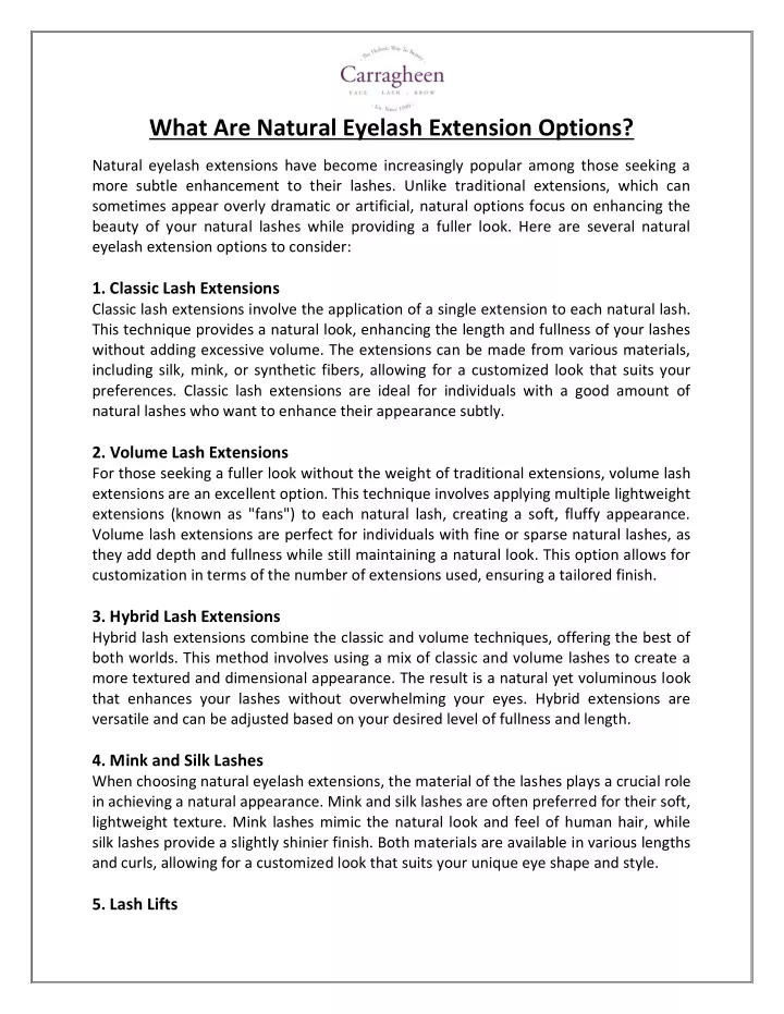 what are natural eyelash extension options