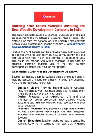 Building Your Dream Website Unveiling the Best Website Development Company in India