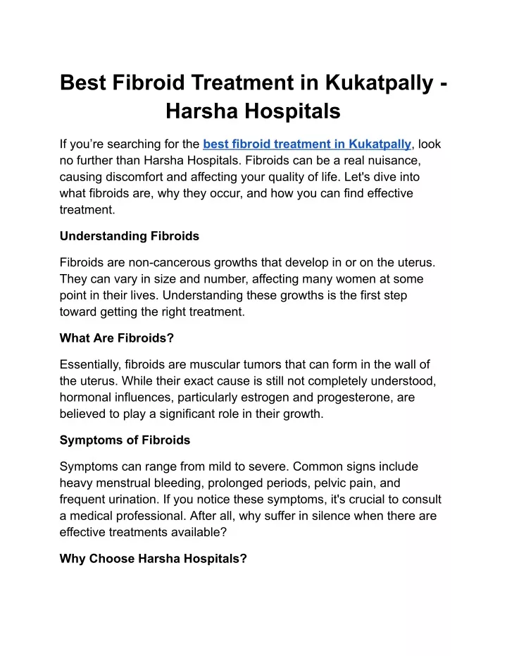 best fibroid treatment in kukatpally harsha