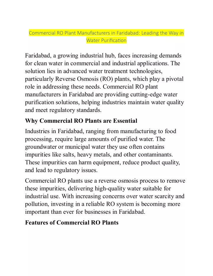 commercial ro plant manufacturers in faridabad