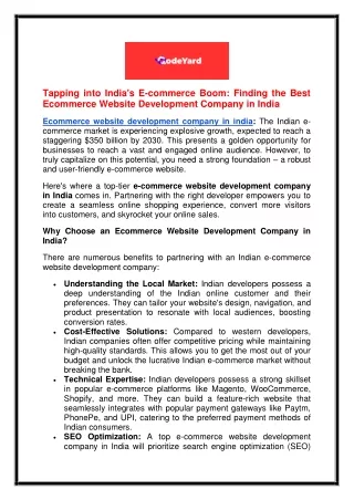 Tapping into India's E-commerce Boom Finding the Best Ecommerce Website Development Company in India