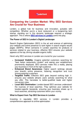Conquering the London Market Why SEO Services Are Crucial for Your Business