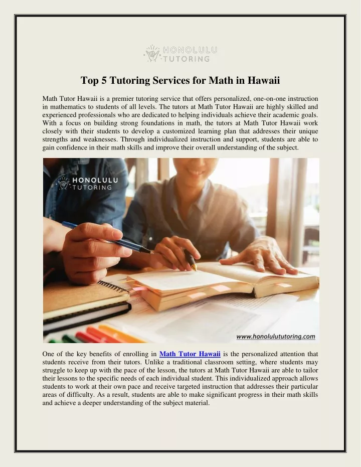 top 5 tutoring services for math in hawaii