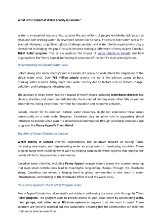 What is the Impact of Water Charity in Canada