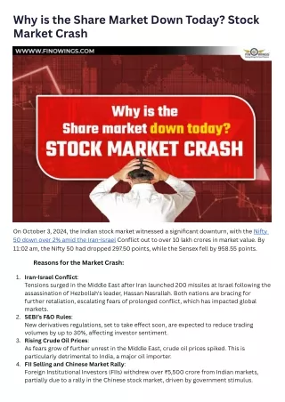 Why is the Share Market Down Today Stock Market Crash