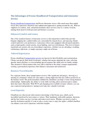 The Advantages of Fresno Chauffeured Transportation and Limousine Service
