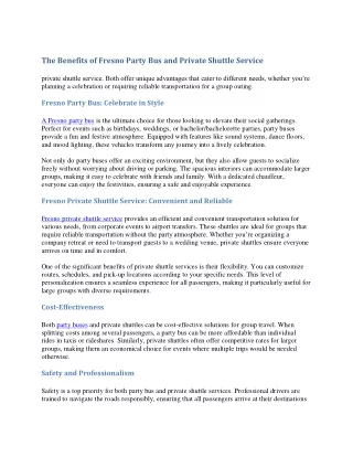 The Benefits of Fresno Party Bus and Private Shuttle Service