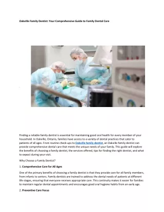 Oakville Family Dentist: Your Comprehensive Guide to Family Dental Care