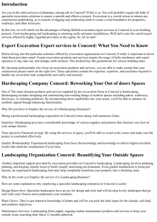 Skilled Excavation Expert services in Concord for your personal Building Tasks