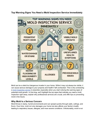 Top Warning Signs You Need a Mold Inspection Service Immediately