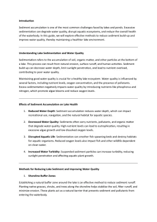 Methods for a Healthier Waterbody