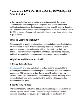 Diamondexch999_ Get Online Cricket ID With Special Offer in India
