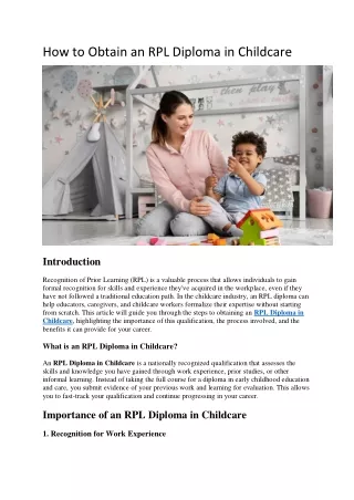 How to Obtain an RPL Diploma in Childcare