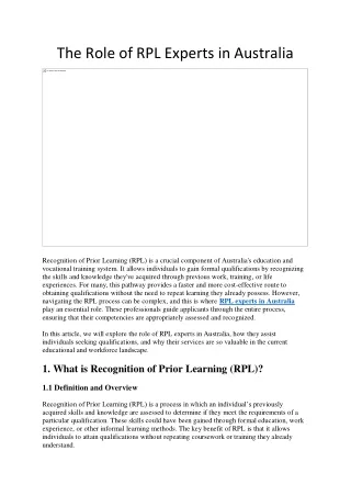 The Role of RPL Experts in Australia