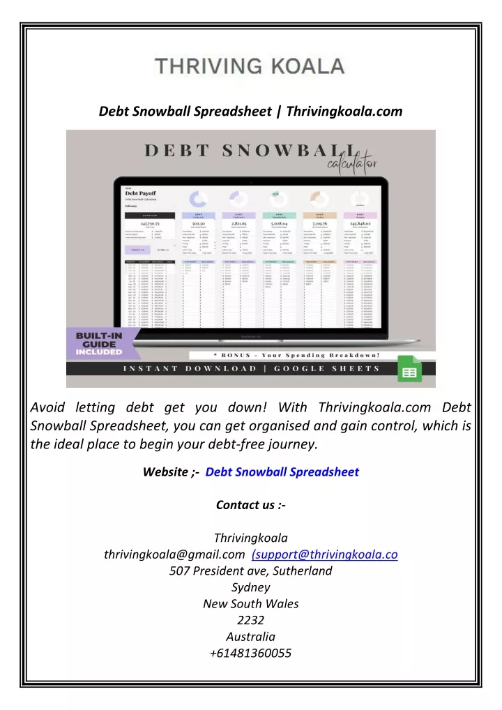 debt snowball spreadsheet thrivingkoala com