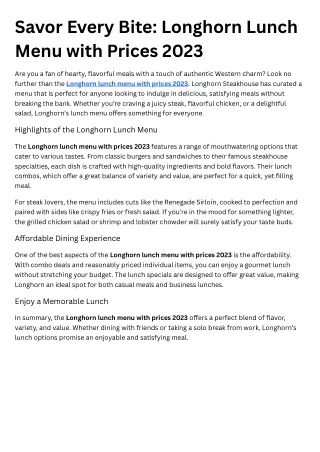 savor every bite longhorn lunch menu with prices