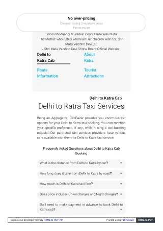 Delhi to Katra Cab