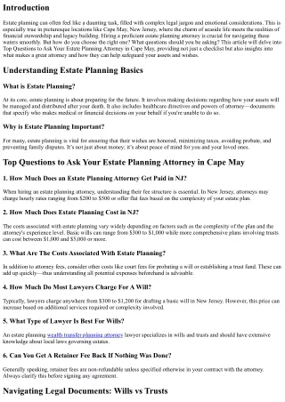 Top Questions to Ask Your Estate Planning Attorney in Cape May