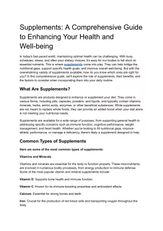 Supplements_ A Comprehensive Guide to Enhancing Your Health and Well-being