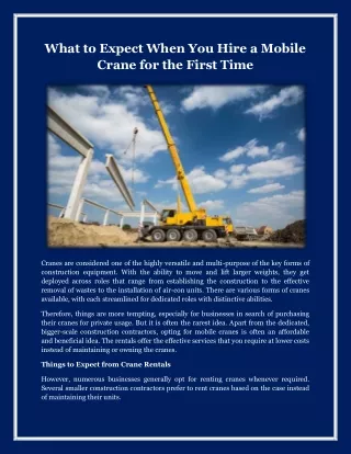 What to Expect When You Hire a Mobile Crane for the First Time