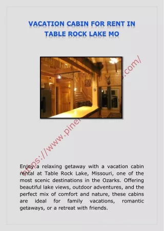 VACATION CABIN FOR RENT IN TABLE ROCK LAKE MO