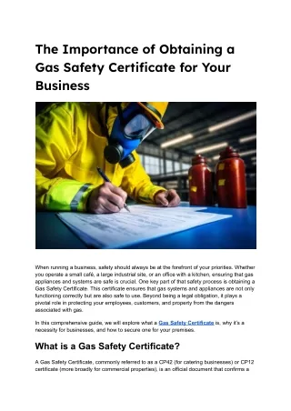 The Importance of Obtaining a Gas Safety Certificate for Your Business