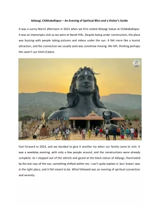 Adiyogi, Chikkaballapur – An Evening of Spiritual Bliss and a Visitor’s Guide